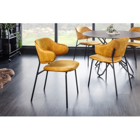 Chaise TRACY velours jaune moutarde pieds noirs - Lot de 2