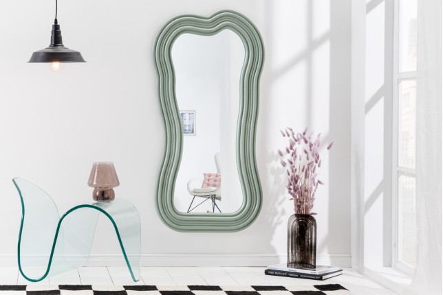 Miroir mural ALICE II 100cm vert sauge - Design ondulé