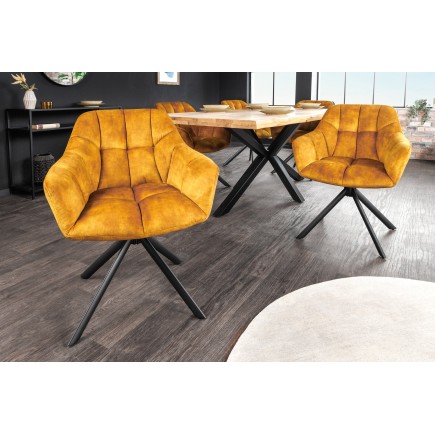 Fauteuil pivotant PAPILLON velours moutarde 180°