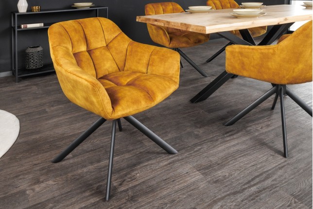 Fauteuil pivotant PAPILLON velours moutarde 180°