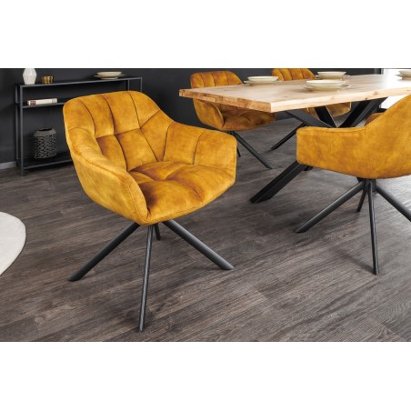 Fauteuil pivotant PAPILLON velours moutarde 180°
