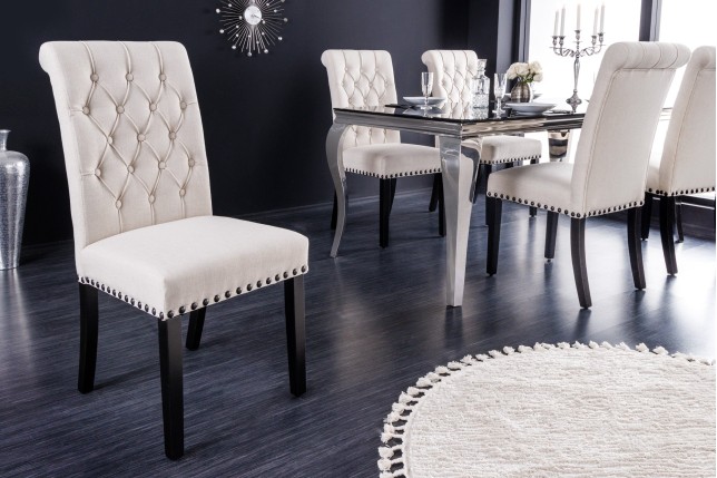 Chaise CASTLE Chesterfield Beige - Lot de 2