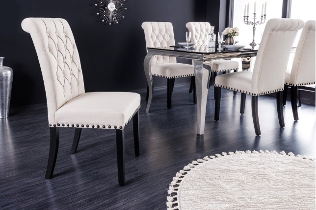 Chaise CASTLE Chesterfield Beige - Lot de 2