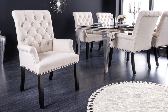 Chaise CASTLE beige chesterfield accoudoirs pieds noirs