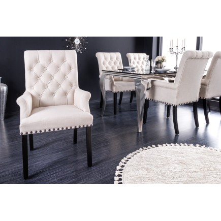 Chaise CASTLE beige chesterfield accoudoirs pieds noirs 2