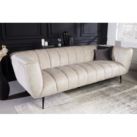 Canapé NOBLESSE 3 places velours champagne pieds noirs