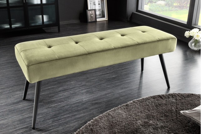 Banc BOUTIQUE 100cm velours vert olive - pieds métal noir