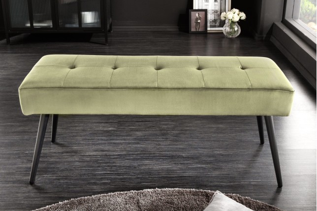 Banc BOUTIQUE 100cm velours vert olive - pieds métal noir
