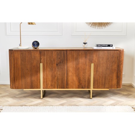 Buffet bas GATSBY 160cm manguier rétro brun et doré