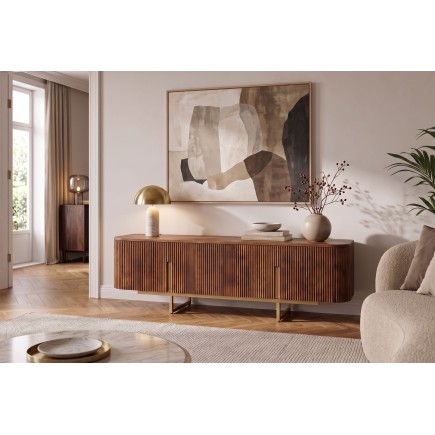 Meuble TV GATSBY 160cm manguier massif rétro brun doré 2