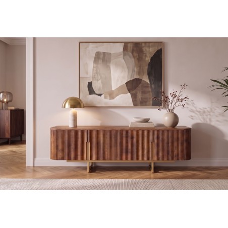 Meuble TV GATSBY 160cm manguier massif rétro brun doré