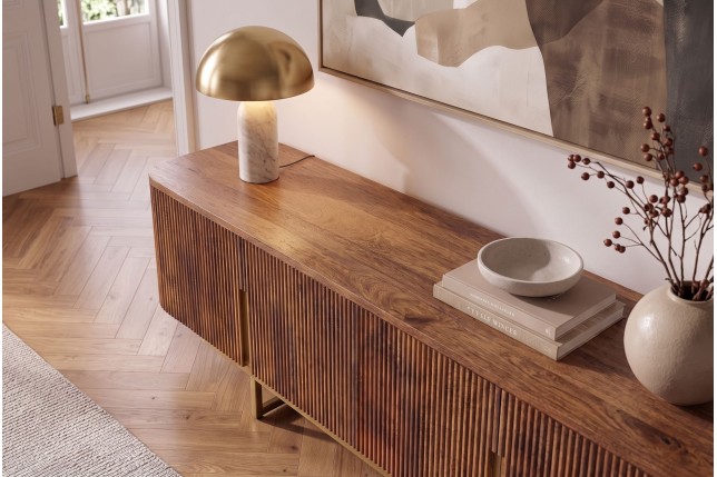 Meuble TV GATSBY 160cm manguier massif rétro brun doré