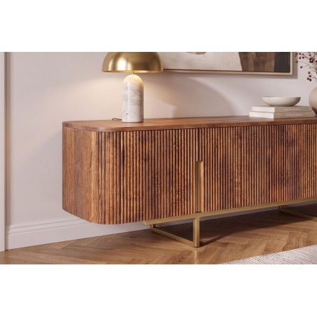 Meuble TV GATSBY 160cm manguier massif rétro brun doré