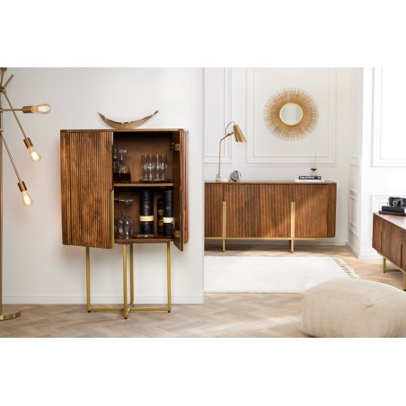 Highboard GATSBY 125cm - Buffet haut manguier et doré