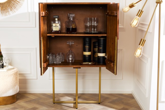 Highboard GATSBY 125cm - Buffet haut manguier et doré