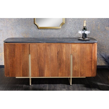 Buffet bas GATSBY 160cm manguier marbre noir doré 2