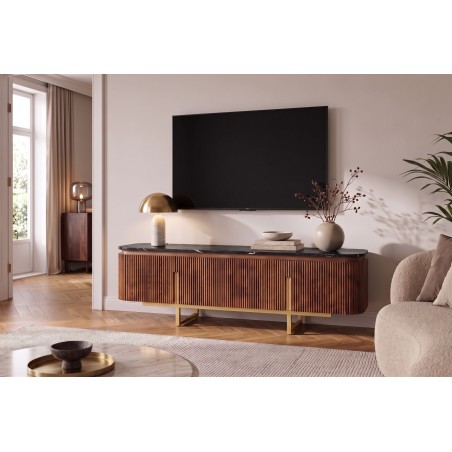 Meuble TV GATSBY 160cm Manguier & Marbre - Style Rétro Chic