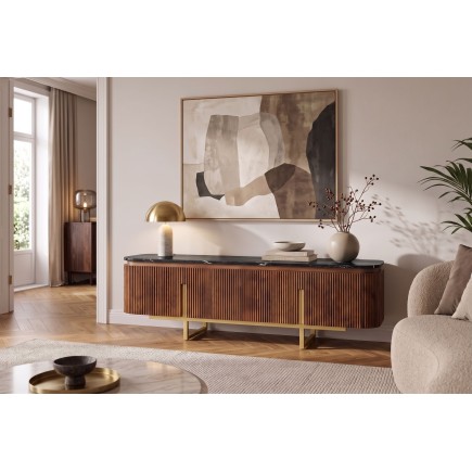 Meuble TV GATSBY 160cm Manguier & Marbre - Style Rétro Chic 2