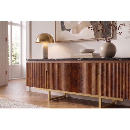 Meuble TV GATSBY 160cm Manguier & Marbre - Style Rétro Chic