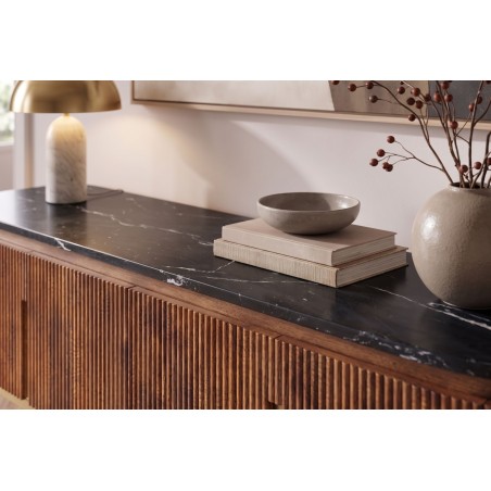 Meuble TV GATSBY 160cm Manguier & Marbre - Style Rétro Chic