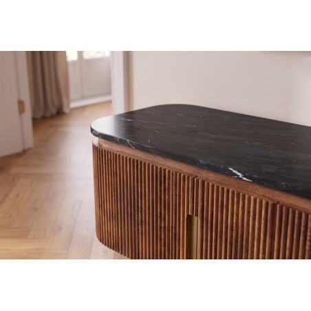Meuble TV GATSBY 160cm Manguier & Marbre - Style Rétro Chic