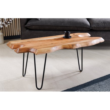 Table basse WILD 100cm acacia massif et métal noir
