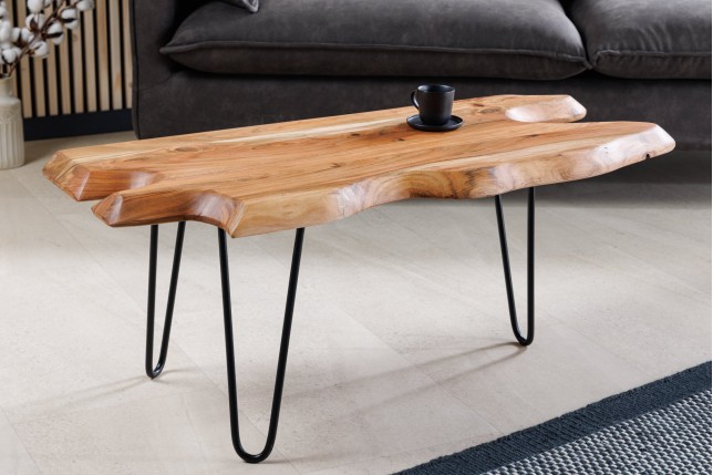 Table basse WILD 100cm acacia massif et métal noir