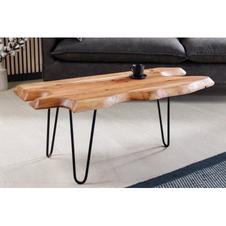 Table basse WILD 100cm acacia massif et métal noir