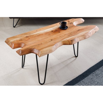 Table basse WILD 100cm acacia massif et métal noir 2