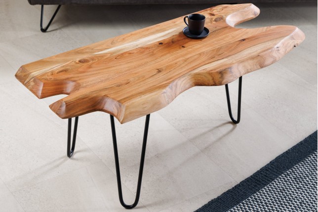 Table basse WILD 100cm acacia massif et métal noir