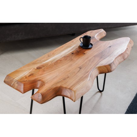 Table basse WILD 100cm acacia massif et métal noir