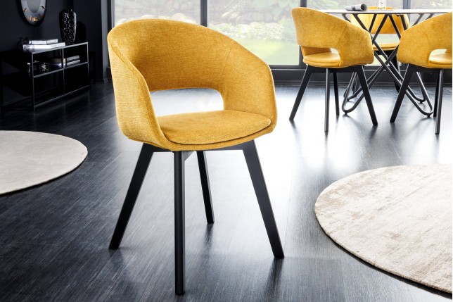 Chaise NORDIC STAR tissu texturé jaune moutarde - Lot de 2