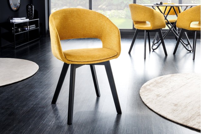 Chaise NORDIC STAR tissu texturé jaune moutarde - Lot de 2