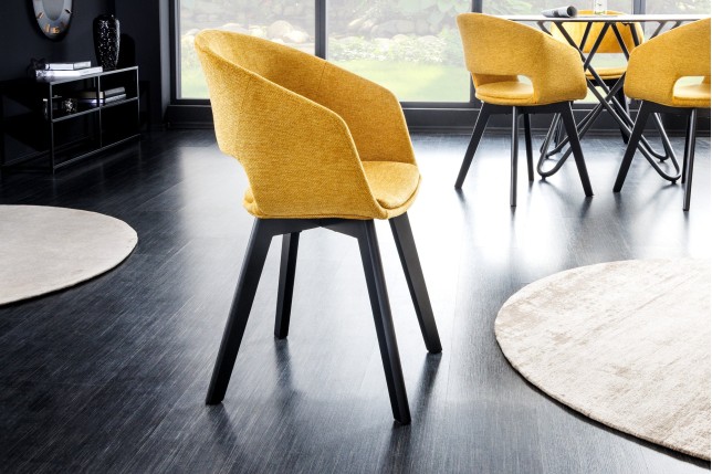 Chaise NORDIC STAR tissu texturé jaune moutarde - Lot de 2
