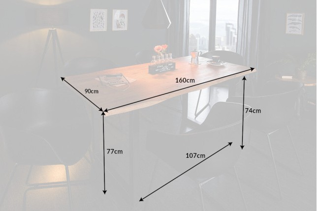 Table à manger MAMMUT 160cm acacia massif bord vivant