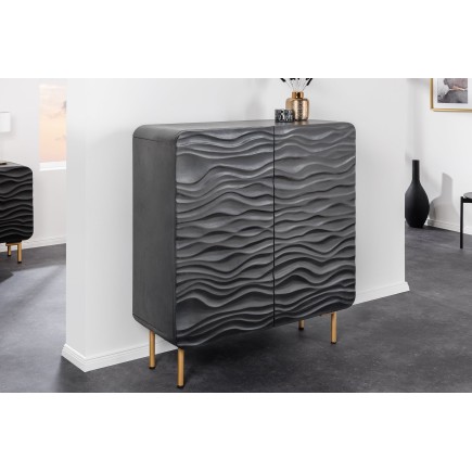 Highboard WAVE 120cm Manguier Massif Noir & Doré