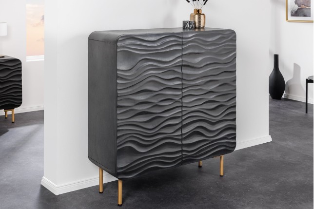 Highboard WAVE 120cm Manguier Massif Noir & Doré