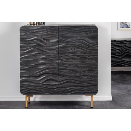 Highboard WAVE 120cm Manguier Massif Noir & Doré 2