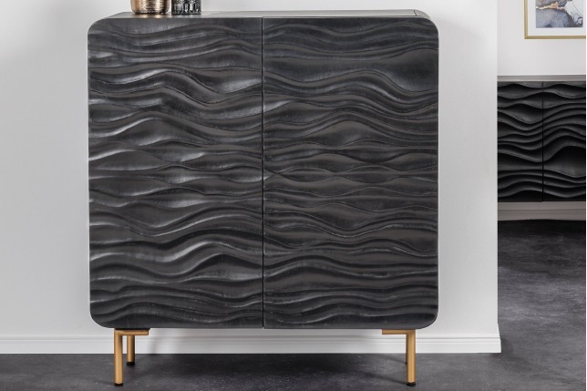 Highboard WAVE 120cm Manguier Massif Noir & Doré