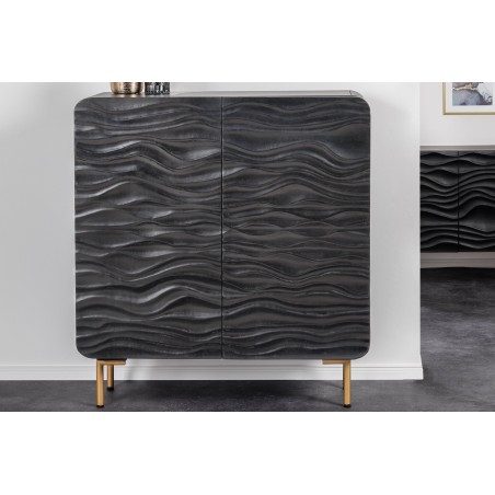 Highboard WAVE 120cm Manguier Massif Noir & Doré