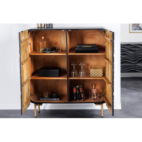 Highboard WAVE 120cm Manguier Massif Noir & Doré