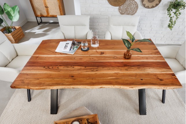 Table à manger MAMMUT 160cm acacia massif pieds X noir
