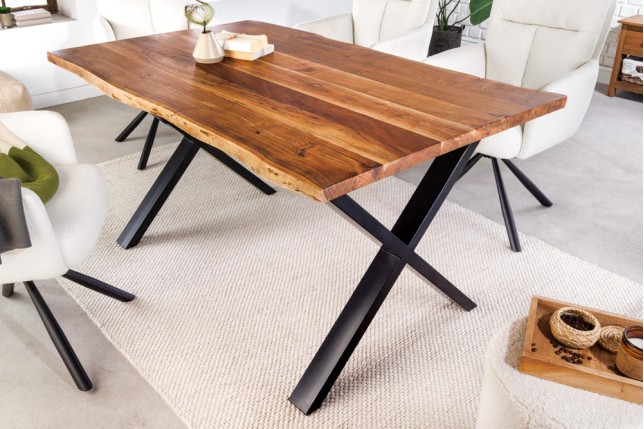 Table à manger MAMMUT 160cm acacia massif pieds X noir