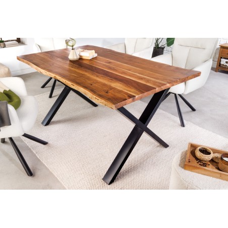 Table à manger MAMMUT 160cm acacia massif pieds X noir
