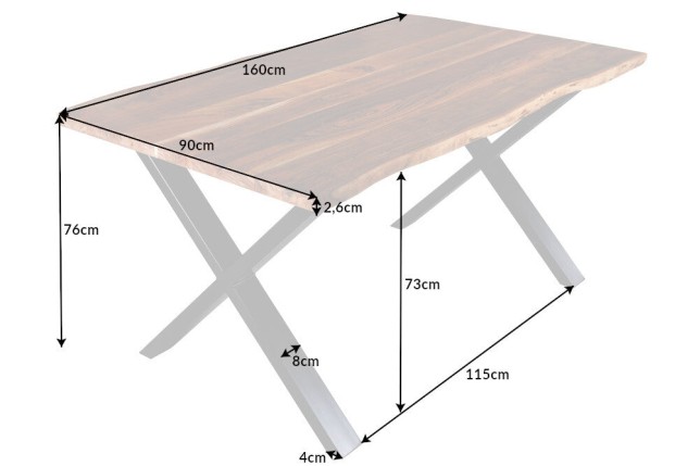 Table à manger MAMMUT 160cm acacia massif pieds X noir