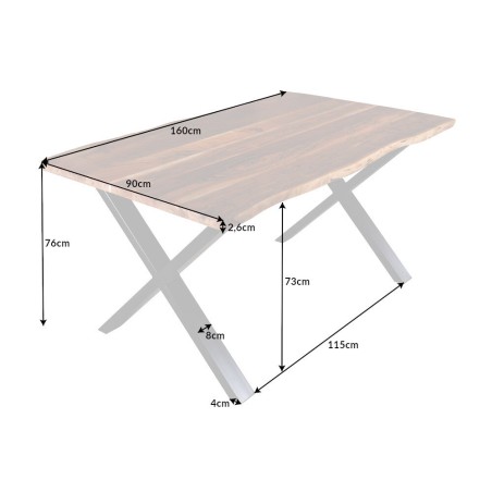 Table à manger MAMMUT 160cm acacia massif pieds X noir