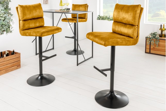 Tabouret de bar COMFORT velours moutarde réglable