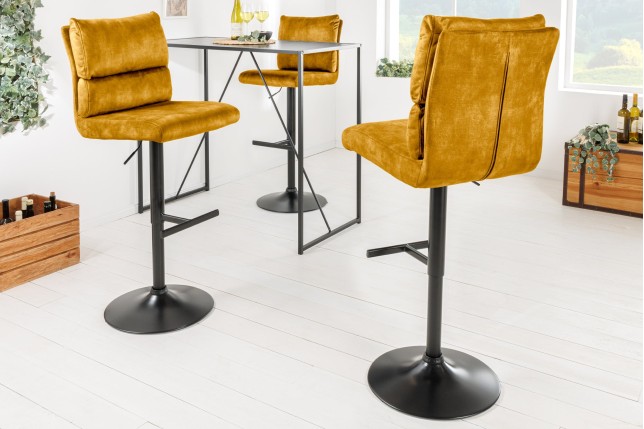 Tabouret de bar COMFORT velours moutarde réglable