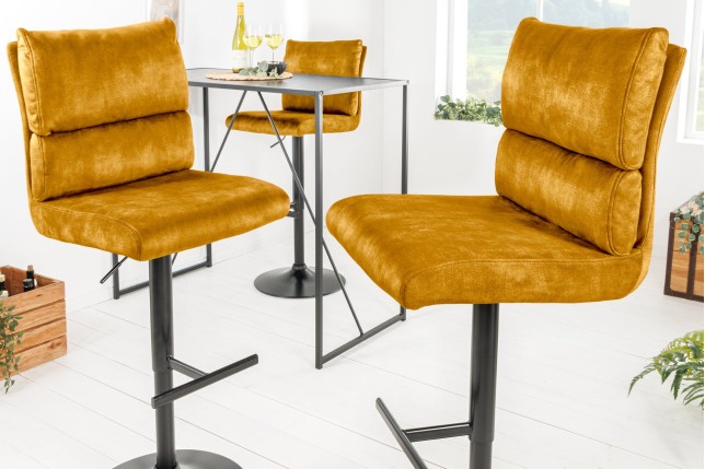 Tabouret de bar COMFORT velours moutarde réglable