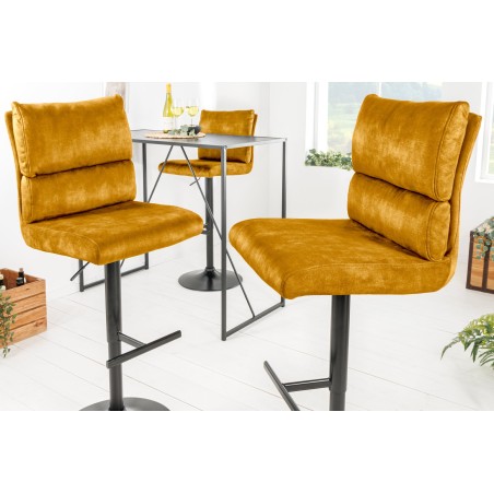 Tabouret de bar COMFORT velours moutarde réglable